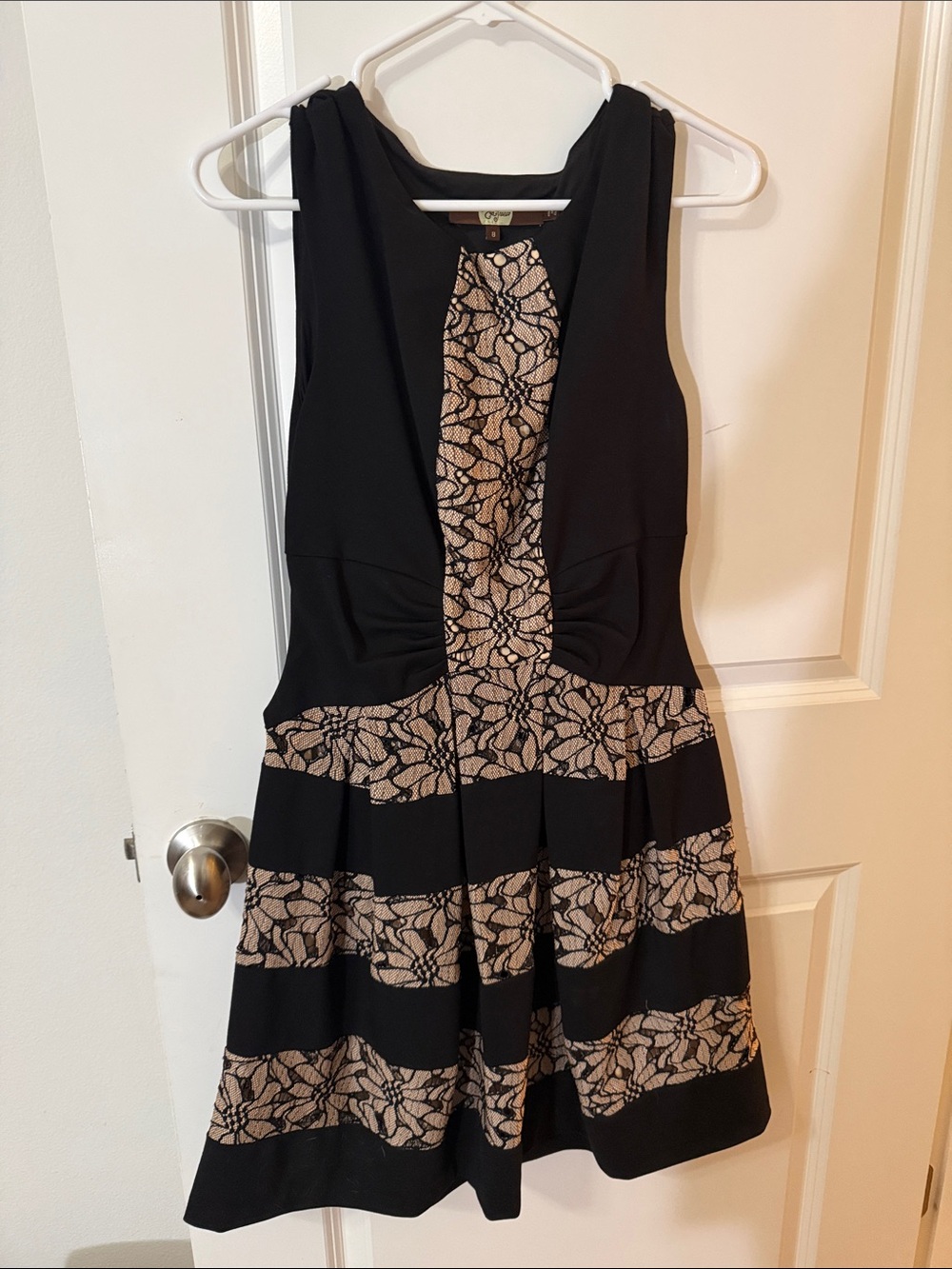 Eva Franco Black Dress with Beige Lace Stripes